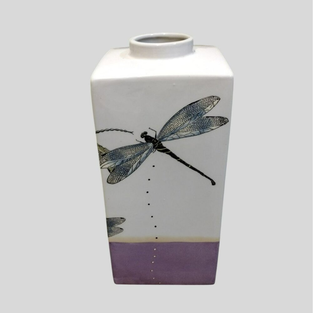 RARE Fabienne Jouvin Paris Jar Vase, 14" Vintage Ceramic Dragonfly Design French - Picture 2 of 9